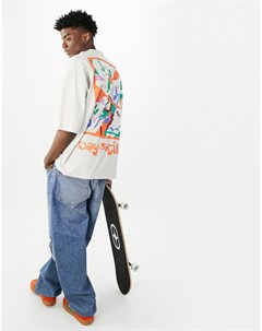 Серая oversized футболка с цветными графическими принтами спереди и сзади ASOS Daysocial Asos design