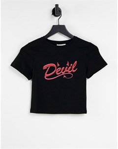 Черная облегающая футболка с принтом Devil Halloween Asos design