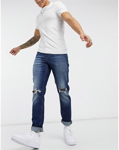 Темно синие узкие эластичные джинсы с рваными коленями Asos design