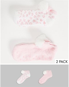 2 пары пушистых носков для дома розового цвета с леопардовым принтом Loungeable
