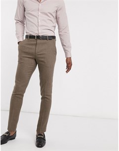 Бежевые брюки скинни с добавлением шерсти и узором в елочку Wedding Asos design