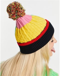 Разноцветная вязаная шапка бини с помпоном Asos design