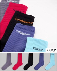 Набор из 5 пар носков разных цветов с названиями дней недели River island