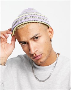 Миниатюрная шапка бини в рубчик с принтом в фиолетовую и желтую полоску Asos design