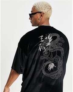 Черная велюровая oversized футболка с вышивкой на спине Asos design
