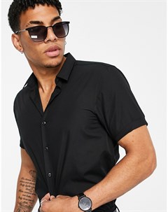 Черная рубашка из поплина с короткими рукавами New look
