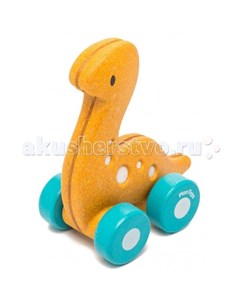 Каталка игрушка Деревянный динозаврик на колесиках Plan toys