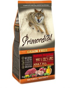 Сухой корм Grain Free Adult All беззерновой для собак всех пород 2 кг Буйвол и макрель Primordial