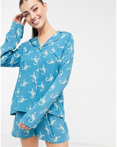 Голубой пижамный комплект с шортами и принтом скорпионов Night
