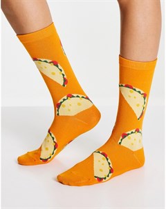 Оранжевые носки с принтом тако Typo