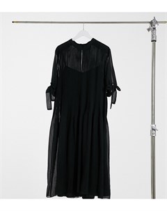 Черное платье миди А силуэта со складками и завязками на рукавах ASOS DESIGN Curve Asos curve