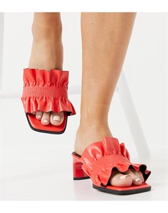 Мюли томатного цвета для широкой стопы на среднем каблуке с оборками Wade Asos design