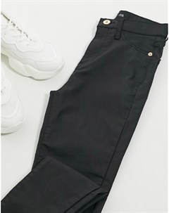Зауженные вощеные джинсы черного цвета с завышенной талией River island