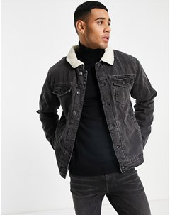 Черная джинсовая куртка с подкладкой и воротником из искусственного меха Threadbare