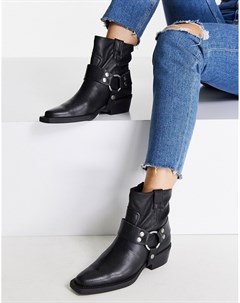 Черные кожаные ботинки в стиле вестерн на каблуках и с ремешками Bronx