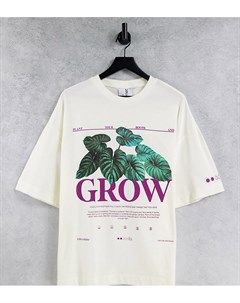 Oversized футболка из ткани пике цвета экрю с принтом Grow Unisex Collusion