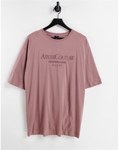 Коричневая футболка в стиле oversized с надписью Atelier Couture River island