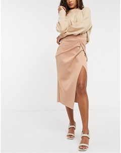 Светло коричневая юбка карандаш миди с запахом Asos design