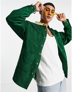 Вельветовая зеленая рубашка навыпуск с контрастным воротником Asos design