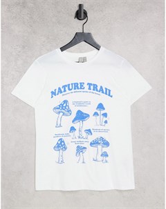 Белая свободная футболка с принтом грибов Asos design