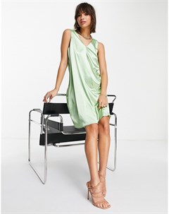 Атласное свободное платье мини без рукавов мятно зеленого цвета Vero moda