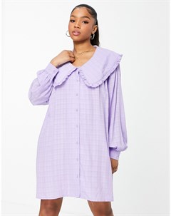 Фиолетовое свободное oversized платье с броским воротником Lola may