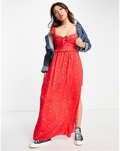 Красное платье макси с мелким цветочным принтом Gilli