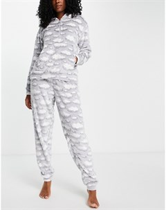 Флисовая серая пижама с принтом облаков и на короткой молнии Loungeable