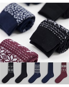 Набор из 5 пар разноцветных носков с новогодним принтом Фэйр Айл Jack & jones