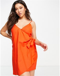 Оранжевое льняное платье мини с запахом спереди Gilli