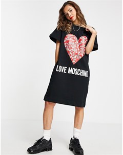 Черное платье с короткими рукавами и логотипом с сердцем Love moschino