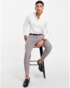 Супероблегающие брюки из материала с добавлением шерсти в мелкую гусиную лапку бордового цвета Weddi Asos design