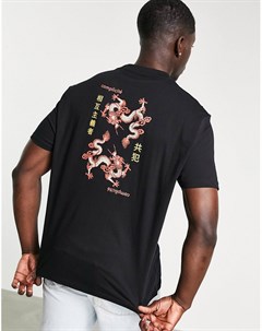 Черная свободная футболка с принтом дракона на спине Asos design