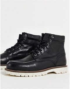 Черные кожаные ботинки со шнуровкой и контрастной подошвой Jack & jones
