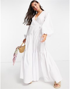 Белое многоярусное платье макси с запахом и заниженной талией Asos design