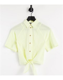 Льняная рубашка лимонного цвета с короткими рукавами и завязкой спереди ASOS DESIGN Petite Asos petite