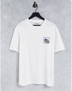 Белая oversized футболка из органического хлопка с вышивкой гор на груди Selected homme