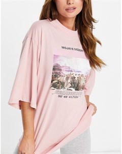 Розовый трикотажный пижамный комплект из футболки и шорт леггинсов California Topshop