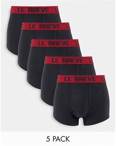 Набор из 5 черных боксеров брифов с красным поясом Le breve