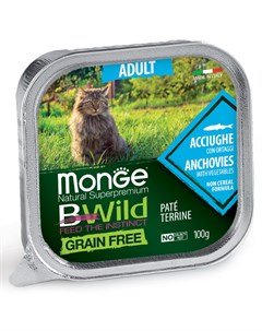 Влажный корм для кошек Bwild Grain free из анчоусов с овощами 0 1 кг Monge