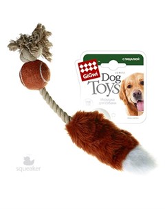 Игрушка для собак Мячик с лисьим хвостом и пищалкой 40 см Gigwi