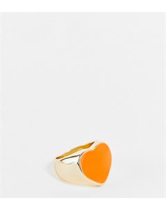Эксклюзивное броское кольцо с сердечком из оранжевой эмали Big metal london