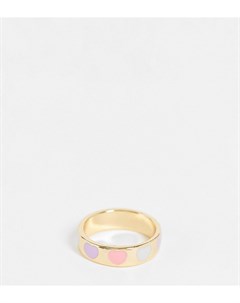 Эксклюзивное кольцо с покрытием из эмали и радужными сердечками пастельного цвета Big metal london