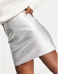 Серебристая мини юбка из искусственной кожи с декоративными швами Topshop