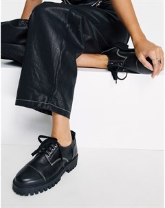 Черные кожаные ботинки на плоской подошве со шнуровкой Feronia Asra