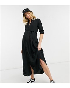 Черное платье рубашка мидакси с длинными рукавами New look maternity