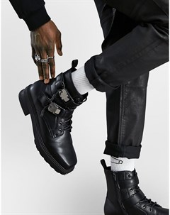 Ботинки на шнуровке из искусственной кожи на массивной подошве с квадратным носком Asos design