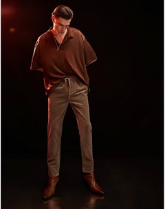 Темно бежевые узкие брюки из ткани под бархат Asos design