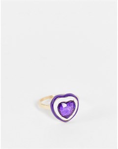 Кольцо с сердечком с кристаллом и эмалью фиолетового цвета DesignB Designb london