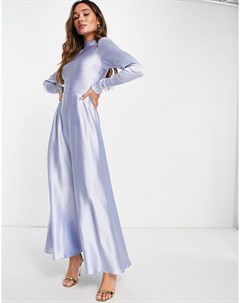 Атласное чайное платье макси верескового голубого цвета с длинными рукавами присборенной талией и ма Asos design